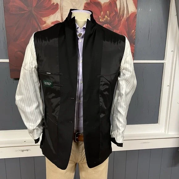 Lauren Ralph Lauren Blazer Jacket Sport Coat Mens 36R Wool Black Metal Buttons